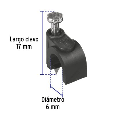 Grapas Curvas para Cable Coaxial Negra Diametro 6mm