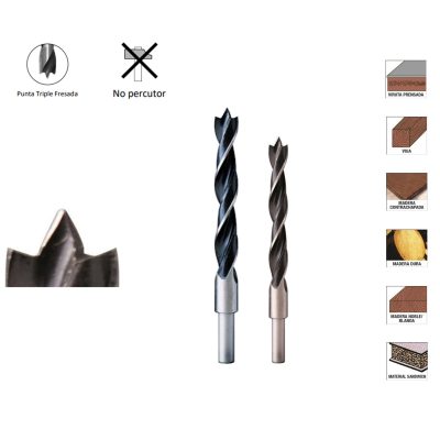 Broca Madera 3 Puntas Cilíndrico 8,0 mm